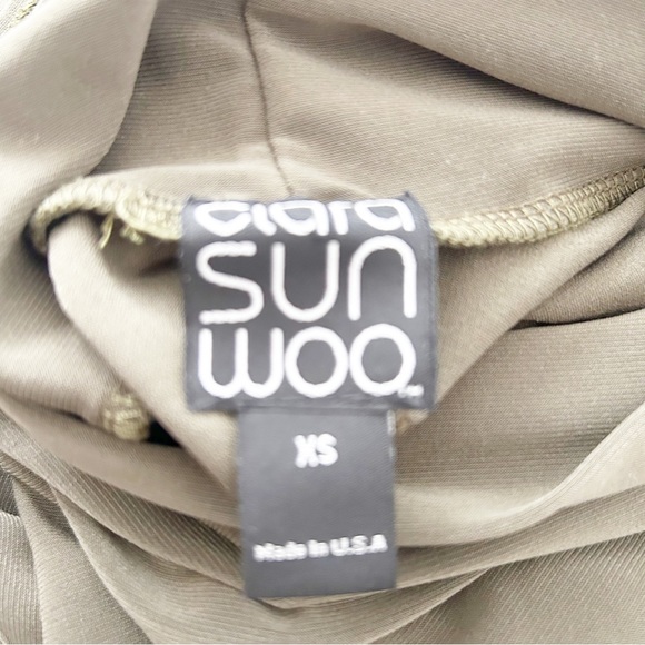 Clara Sun Woo Olive Green Mock Neck Cold Shoulder Mini Dress Size XS - Picture 4 of 6